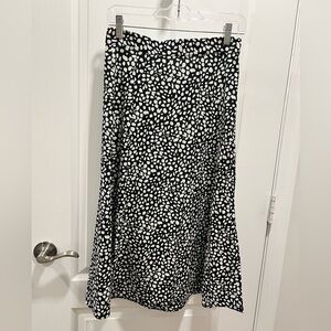 Black and white polka dotted midi skirt
